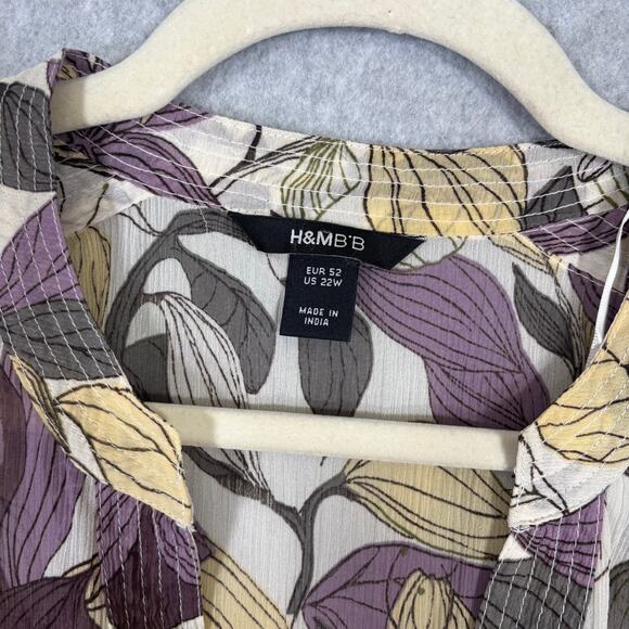 H&M Blouse Womens 22 Purple Yellow Floral Popover Crinkle Textured Career Church - Picture 5 of 12